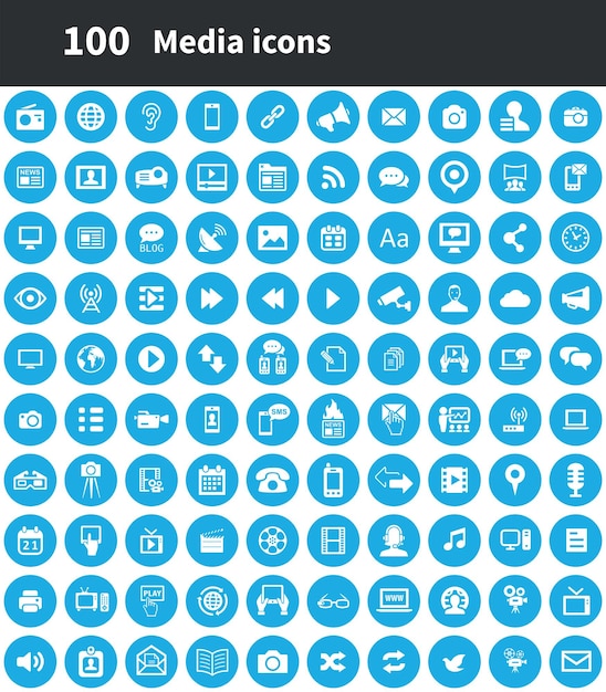 Conjunto universal de 100 íconos de medios