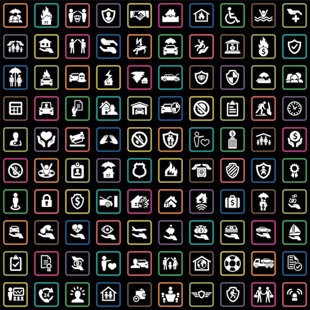 Conjunto universal de 100 íconos de seguros