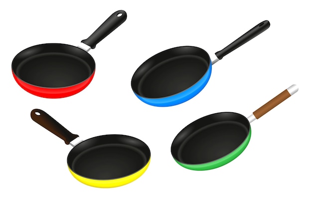 Conjunto de utensilio de cocina sartén realista aislado
