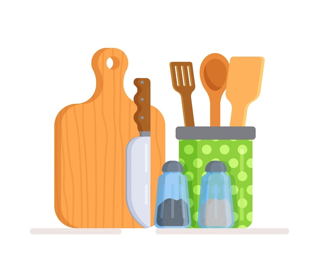 conjunto de utensilios de cocina en blanco