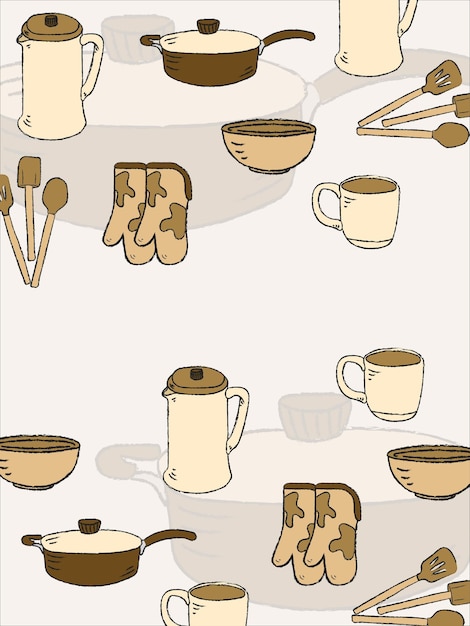 Conjunto de utensilios de cocina Copiar espacio para texto Dibujo a mano ilustración vectorial plana