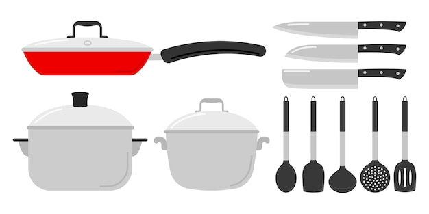 Vector conjunto de utensilios de cocina, ilustración vectorial