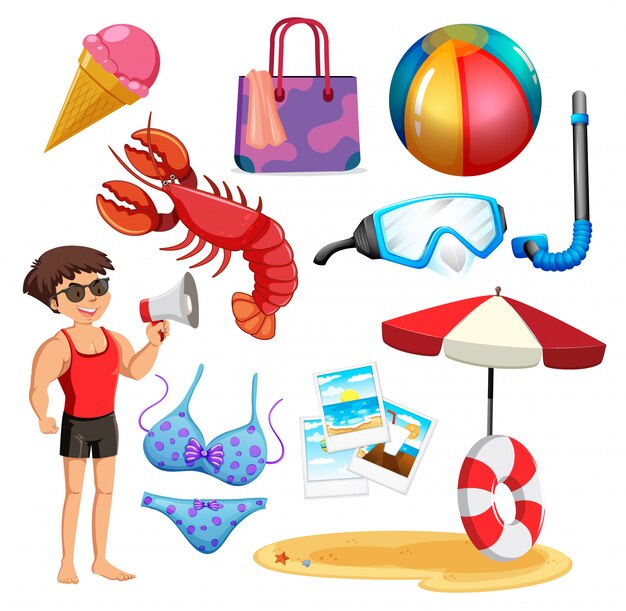 Conjunto de vacaciones de verano de tema de objetos aislados