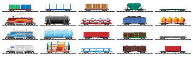 Conjunto de vagones de carga de trenes, cisternas, tanques y vagones