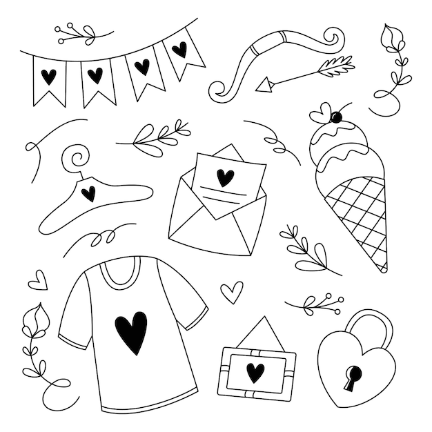 Vector conjunto de valentín dibujado a mano en estilo doodle