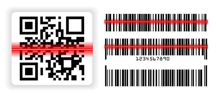 Vector conjunto de varias etiquetas de código de barras o barras de código de barras de escaneo supermercado o etiqueta adhesiva de barra de precios minoristas