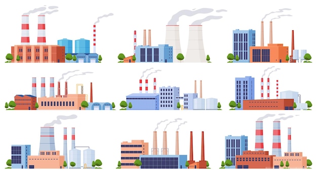 Un conjunto de varias fábricas de producción de varios elementos de edificios industriales de metalurgia pesada