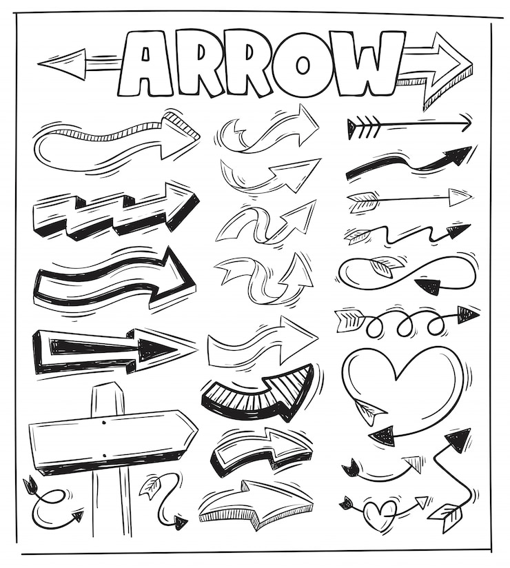 Vector conjunto de varias flechas de dibujo a mano