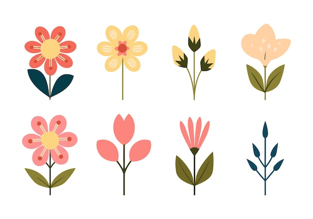 Conjunto de varias flores Ilustración vectorial en estilo plano