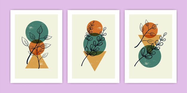 Conjunto de varias ilustraciones de arte de línea de hoja abstracta