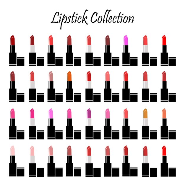 Conjunto de varias ilustraciones de belleza de lápiz labial