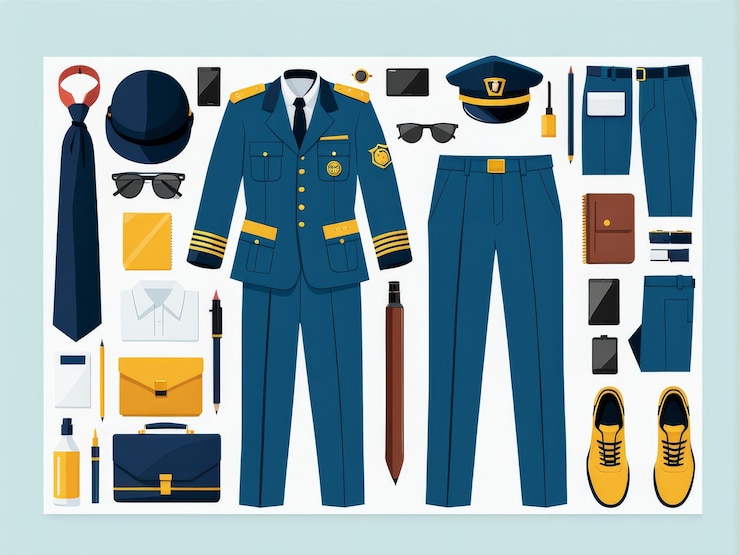 Vector conjunto de varias ilustraciones vectoriales de uniformes policiales conjunto de varias ilustración vectorial de uniformes policiales