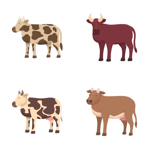 Conjunto de varias vacas de dibujos animados
