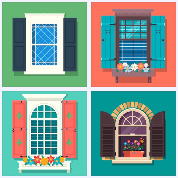 Conjunto de varias ventanas coloridas detalladas