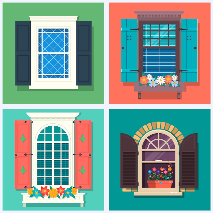 Conjunto de varias ventanas coloridas detalladas