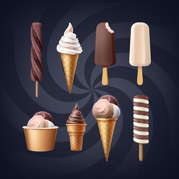 Vector conjunto de variedad de helado aislado