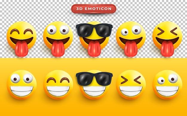 Vector conjunto, de, vario, 3d, emoji, cara, iconos