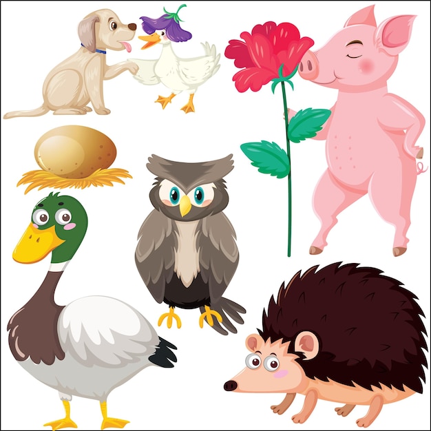 Conjunto de varios animales salvajes en estilo de dibujos animados