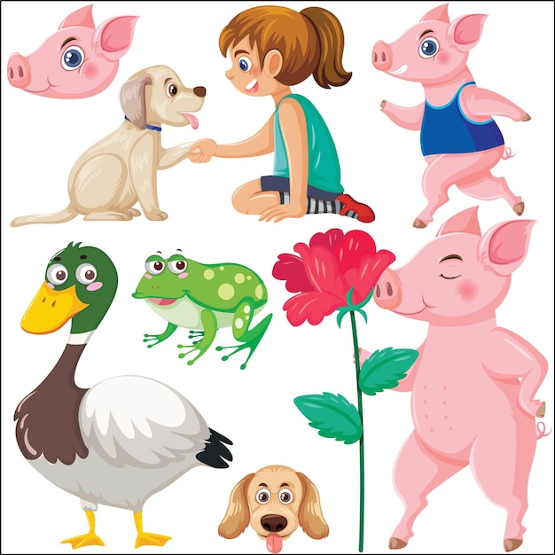 Conjunto de varios animales salvajes en estilo de dibujos animados