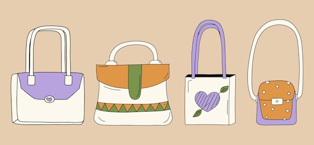 Vector un conjunto de varios bolsos de mujer ilustración vectorial en estilo plano