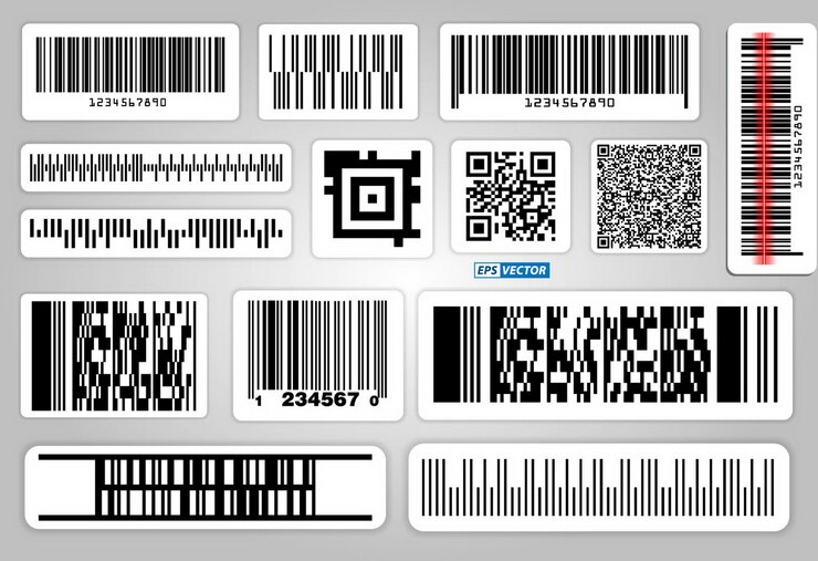 Vector conjunto de varios códigos de barras o conjunto de códigos de barras de etiquetas de embalaje o códigos qr