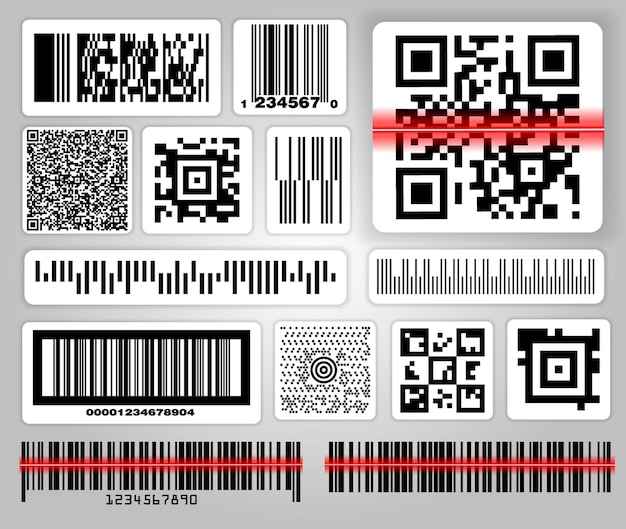 conjunto de varios códigos de barras o conjunto de códigos de barras de etiquetas de embalaje o códigos qr
