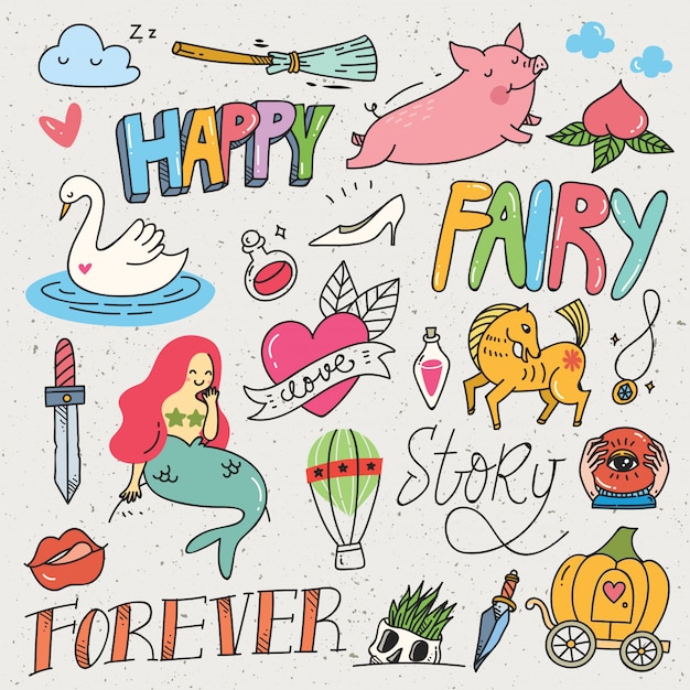 Conjunto de varios dibujos animados ilustración vectorial