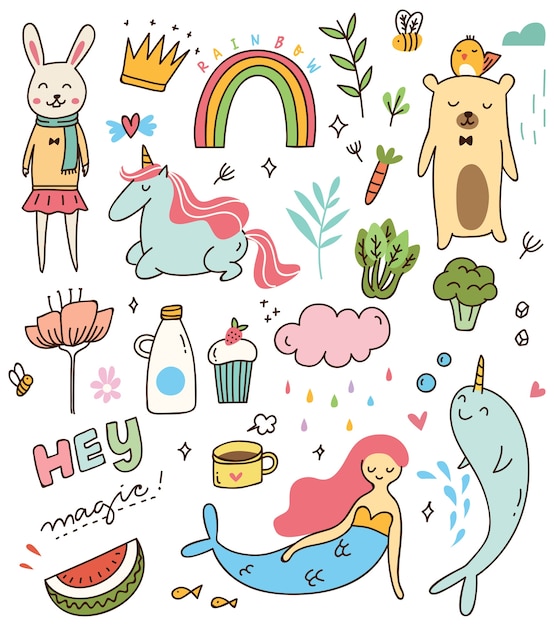 conjunto de varios doodle aislado sobre fondo blanco