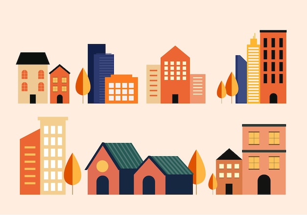 Conjunto de varios elementos de edificios y casas para el diseño ideal para crear diseños arquitectónicos