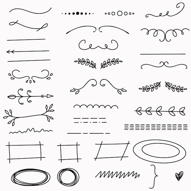 Conjunto de varios elementos gráficos en estilo doodle Elementos vectoriales dibujados a mano flechas y rayas
