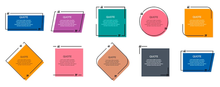 Vector un conjunto de varios espacios en blanco para citas, frases o preguntas.