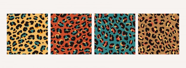 Conjunto de varios estampados de leopardo ventoso en color retro.