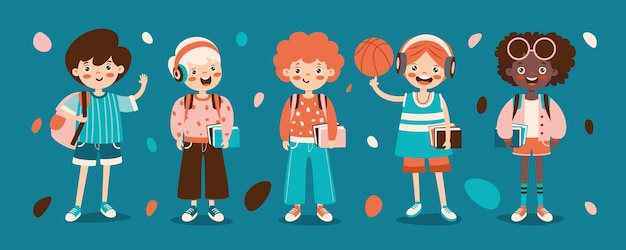 Conjunto de varios estudiantes universitarios adolescentes