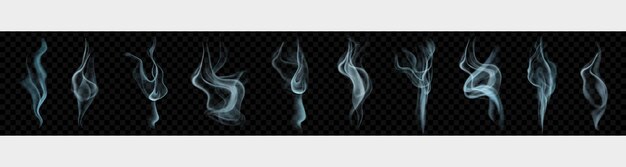Conjunto de varios humo o vapor transparentes realistas