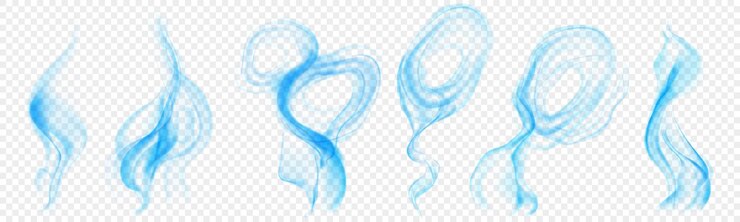 Vector conjunto de varios humos o vapor azul claro transparentes realistas para usar en fondo claro transparencia solo en formato vectorial