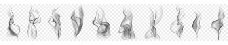 Vector conjunto de varios humos o vapores transparentes realistas en colores blanco y gris
