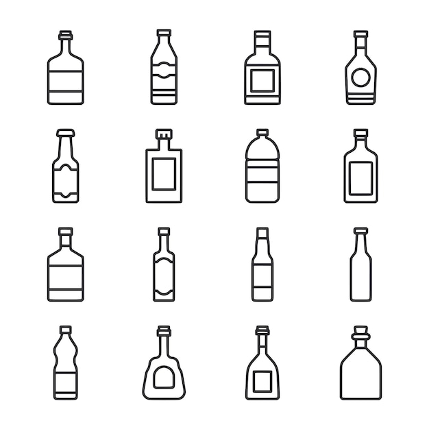 Conjunto de varios iconos de botellas en estilo de arte en línea