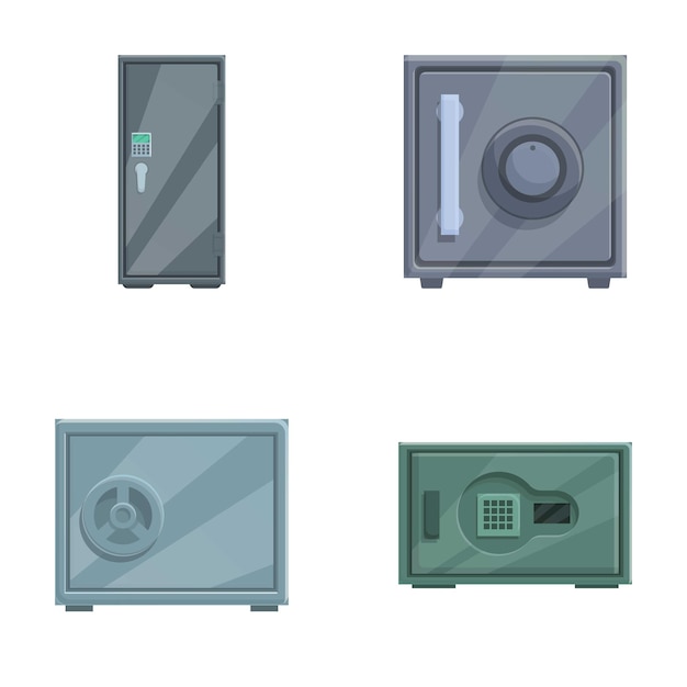 Conjunto de varios iconos de cajas fuertes aislados