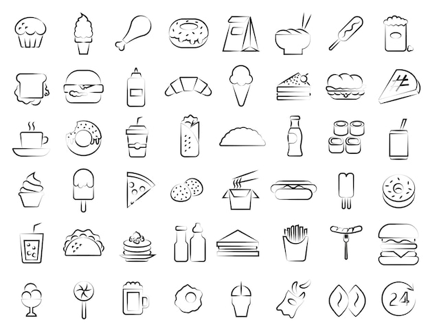 Conjunto de varios iconos de comida rápida comida rápida y bebidas conjunto de iconos de alimentos rápidos