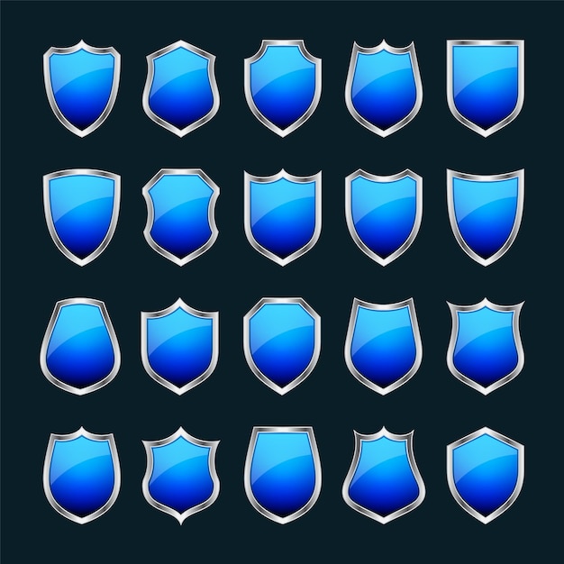 Conjunto de varios iconos de escudo d vintage escudos heráldicos negros símbolo de protección y seguridad azul