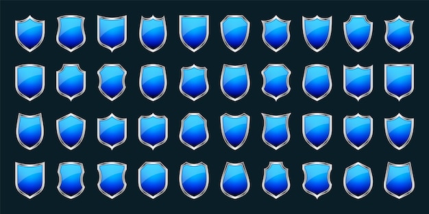 Conjunto de varios iconos de escudo d vintage escudos heráldicos negros símbolo de protección y seguridad azul