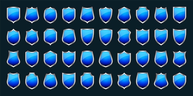Conjunto de varios iconos de escudo d vintage escudos heráldicos negros símbolo de protección y seguridad azul