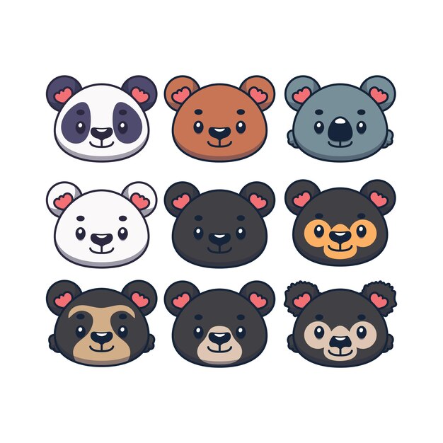 Vector conjunto de varios iconos estilizados de osos