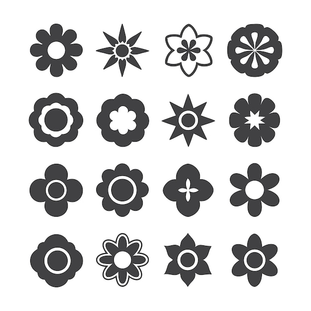 Conjunto de varios íconos y símbolos florales estilizados