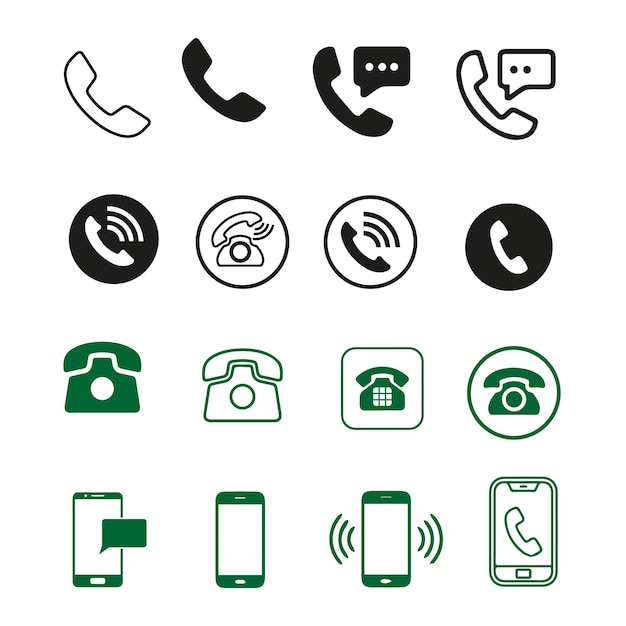 Conjunto de varios iconos de teléfonos y teléfonos inteligentes