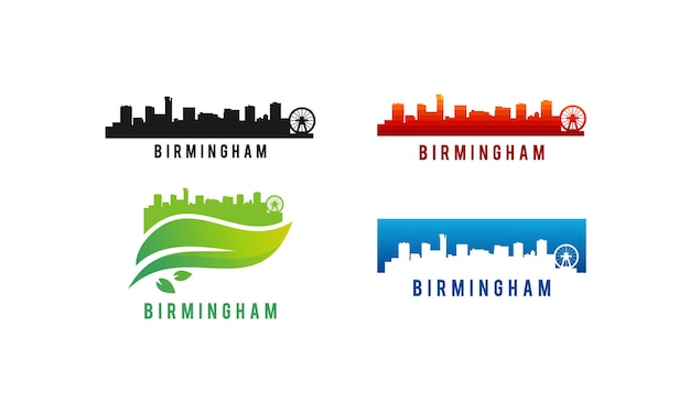 Conjunto de varios ilustración de vector de silueta de horizonte de la ciudad de Birmingham