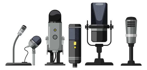 Conjunto de varios micrófonos Dispositivos modernos de grabación de audio
