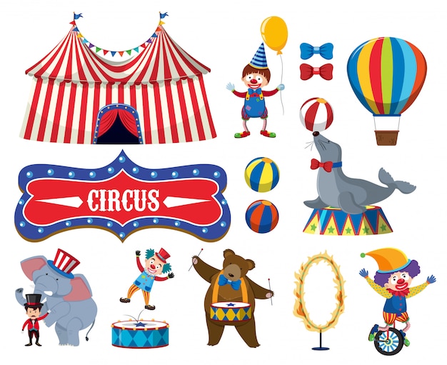 Vector conjunto de varios objetos de circo