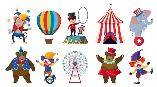 Vector conjunto de varios personajes de circo