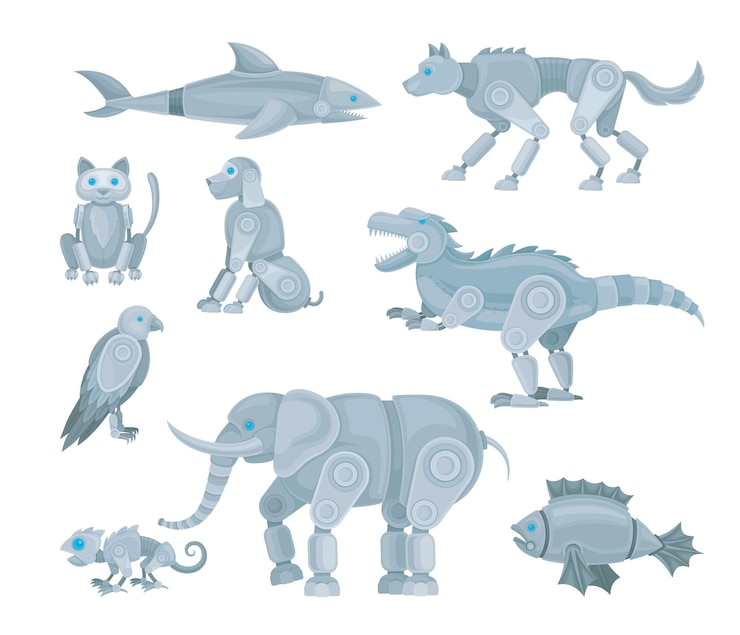 Vector conjunto de varios robots animales.
